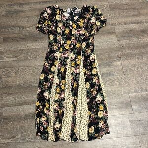 Long Floral Black and Yellow Dress
